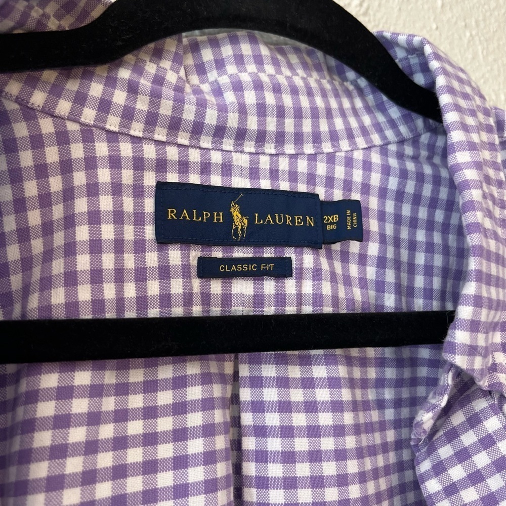 Polo Ralph Lauren Mens 2x Tall Button Down Purple Gingham Cotton Shirt - Picture 6 of 7